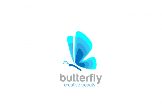 Icono de logotipo azul mariposa abstracta.