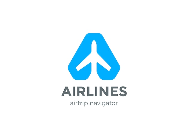 Icono del logotipo del puntero del navegador del avión. Estilo de espacio negativo.