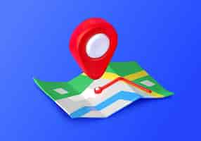 Vector gratuito icono de mapa 3d con etiqueta de ubicación de pin rojo