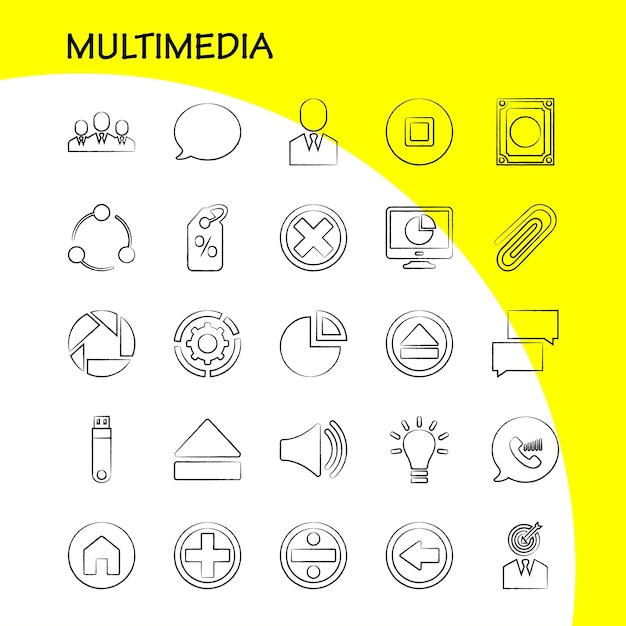 Icono multimedia dibujado a mano para impresión web y kit UXUI móvil, como notificación de mensaje de comunicación de chat, notificación de mensaje de comunicación de chat, paquete de pictogramas de vector