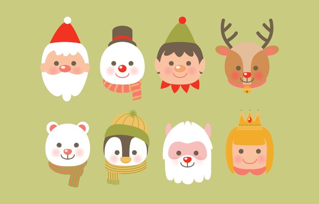 Icono de Navidad con renos, Santa Claus, bola de nieve, ovejas y ayudante de Santa
