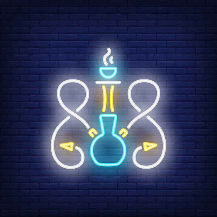 Vector gratuito icono de neón de narguile con dos mangueras.