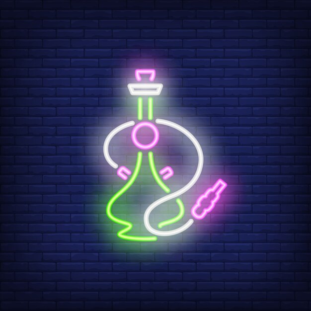 Icono de neón de narguile verde y rosa.