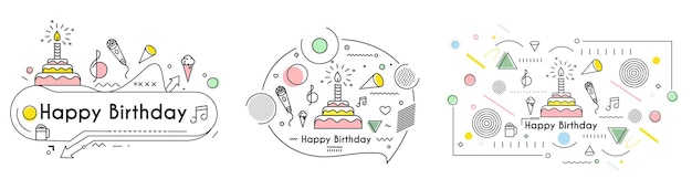 Icono de pastel de cumpleaños Pastel de feliz cumpleaños de texto para celebración de cumpleaños con velas