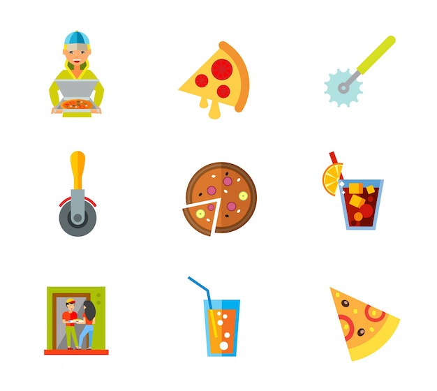 Vector gratuito icono de pizza conjunto