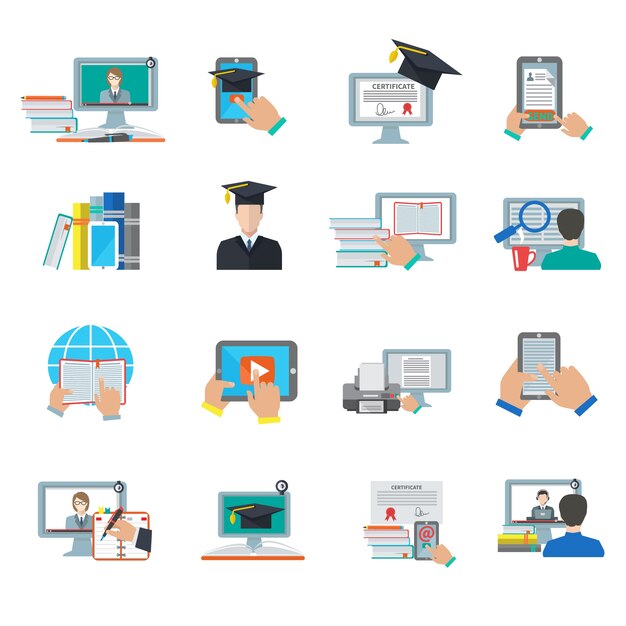 Icono plano de educación en línea