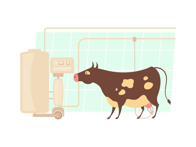 Icono plano con ilustración de vector de máquina de ordeño de vaca automática