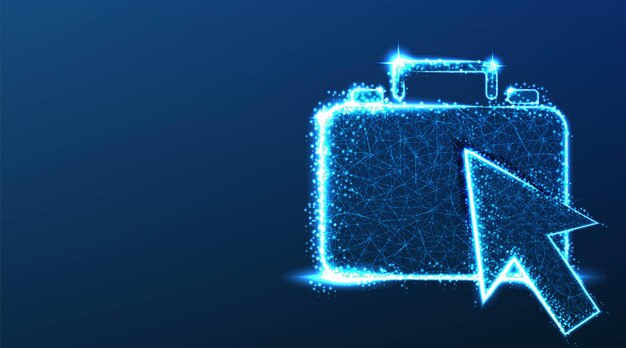 Icono de puntero y carpeta Diseño de malla de estructura alámbrica de Low Poly abstracto sobre fondo azul oscuro Ilustración vectorial