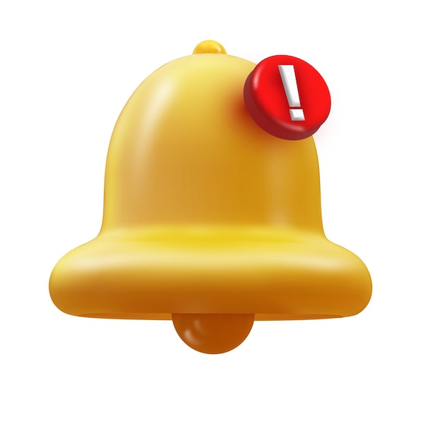 Icono realista de campana 3d aislado sobre fondo blanco Representación vectorial de campana con nuevo mensaje de alerta de chat de notificación push