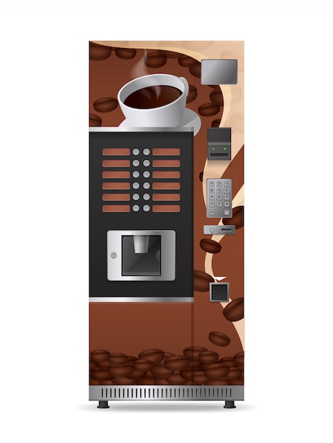 Icono realista de máquina expendedora de café con panel de control electrónico y botón de opción aislado