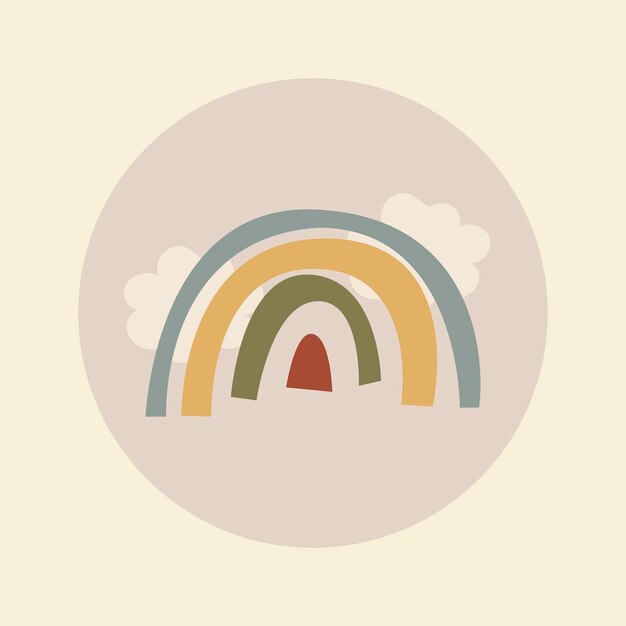 Icono de resaltado de Instagram de viaje, doodle de arco iris en vector de diseño de tono de tierra