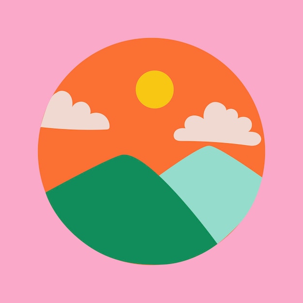 Icono de resaltado de Instagram de viajes, doodle de montaña en vector de diseño retro