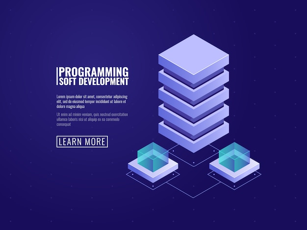 Icono de servicio de alojamiento, sala de servidores, concepto de base de datos y centro de datos, almacenamiento en la nube