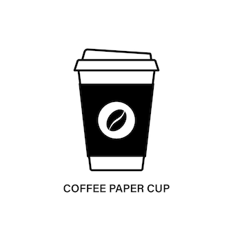 Icono de taza de papel de café con símbolo de frijol en estilo de línea plana en blanco. ilustración vectorial