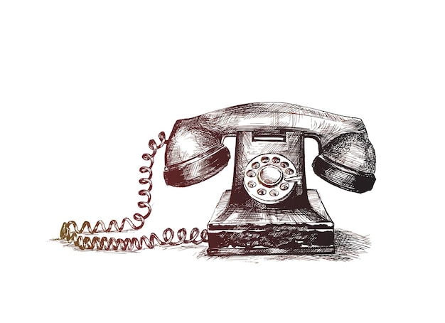 Icono de teléfono de casa antigua de impresión de camiseta fondo de vector de boceto dibujado a mano
