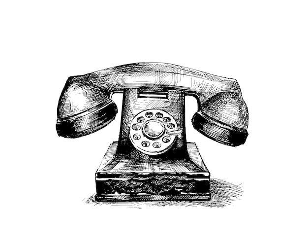 Icono de teléfono de casa antigua de impresión de camiseta Fondo de vector de boceto dibujado a mano