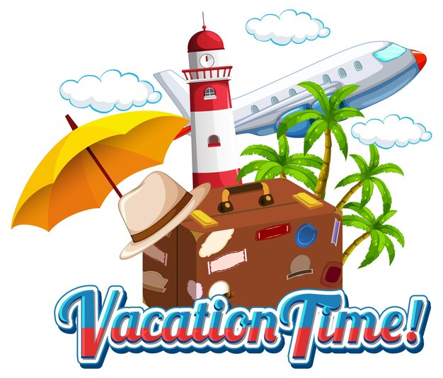 Icono de tiempo de vacaciones con elemento de viaje