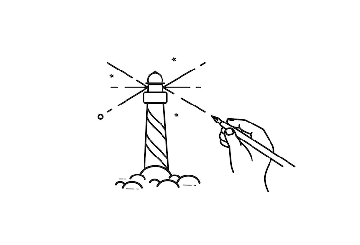 Vector gratuito icono de la torre del faro ilustración de vector de boceto de grabado dibujado a mano