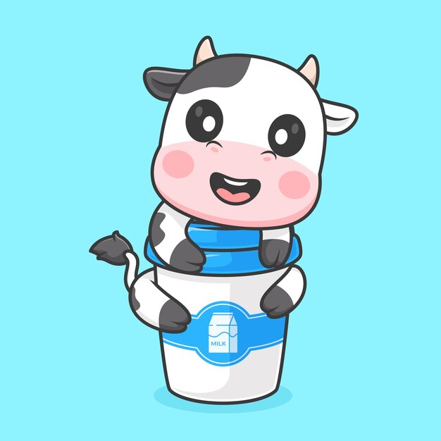 Icono de vector de dibujos animados de la taza de café del abrazo de la vaca lindo Ilustración de animal Icono de bebida Vector plano aislado
