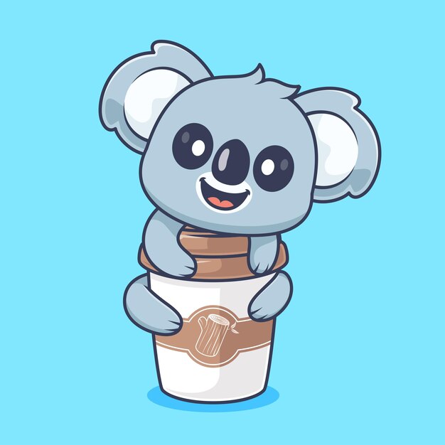 El icono del vector de dibujos animados de la taza de café Cute Koala Hug Ilustración del icono de la bebida de animales Vector plano aislado