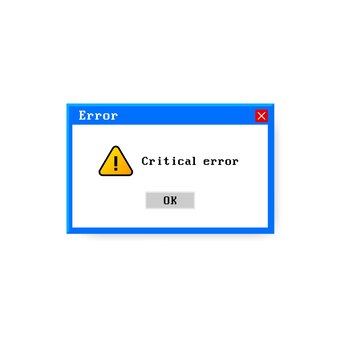 Icono de vector de error del sistema interfaz de pc de falla mensaje de error ventana emergente de alerta de ventana de computadora