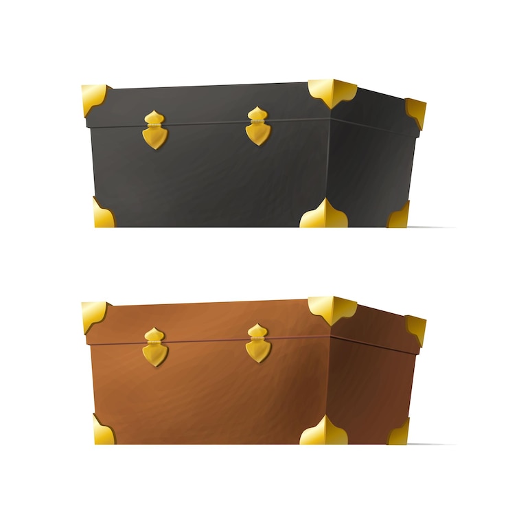 Vector gratuito icono de vector de estilo de dibujos animados. caja negra cerrada y marrón. aislado sobre fondo blanco.