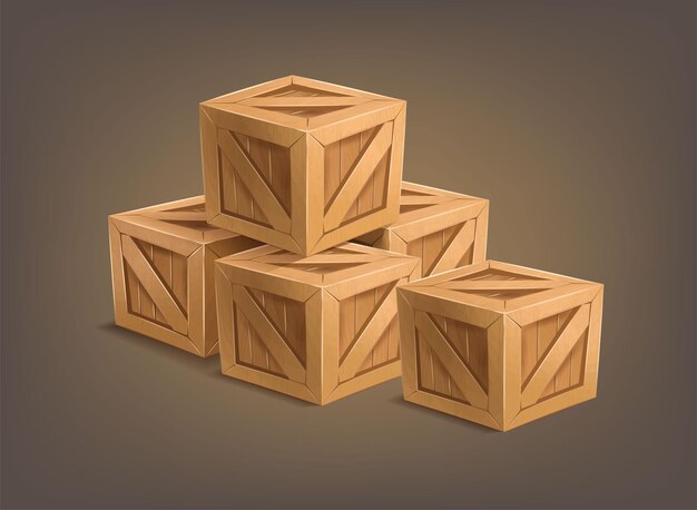 Icono de vector de estilo de dibujos animados. Cajas de estilo de dibujos animados de madera puestas en pilas.