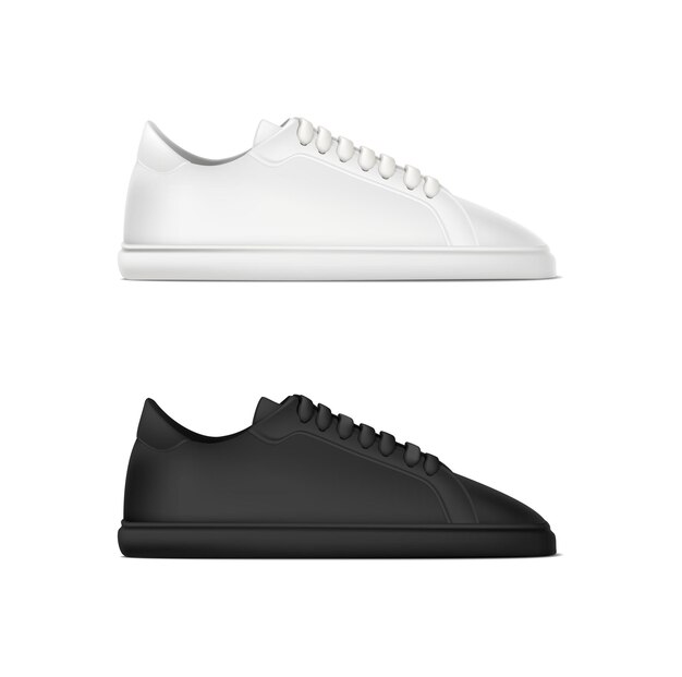 icono de vector realista Conjunto de zapatillas deportivas en color blanco y negro Vista lateral