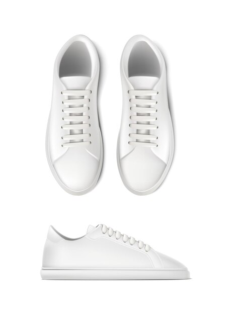 icono de vector realista Conjunto de zapatillas deportivas en color blanco Vista lateral y superior
