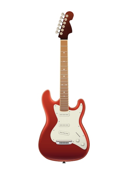 icono de vector realista. Guitarra eléctrica roja y blanca. Aislado.
