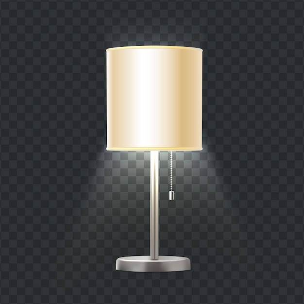icono de vector realista Lámpara de mesa moderna con pata decorativa de metal Luz brillante en la oscuridad