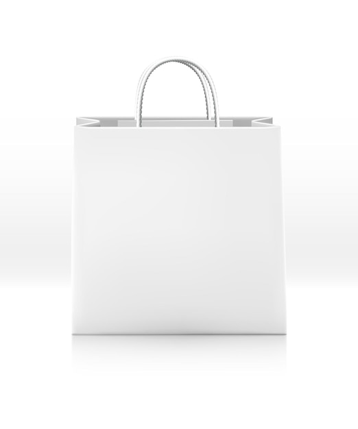 Icono vectorial bolsa de papel comercial blanca con asas de cuerda aislada sobre fondo blanco vista frontal r