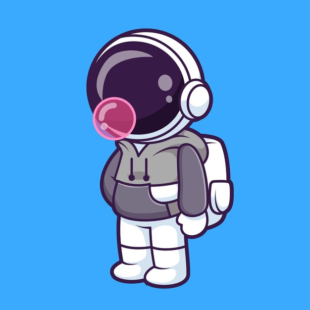 El icono vectorial de dibujos animados del astronauta lindo soplando chicle Ilustración Ciencia Icono de comida Vector plano aislado