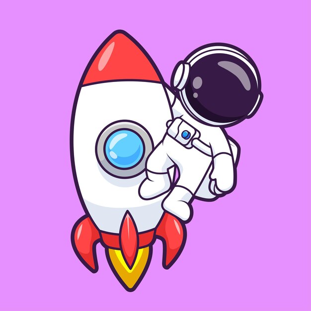 Icono vectorial de dibujos animados de astronautas lindos montados en cohetes Ilustración Ciencia Tecnología Icono aislado plano