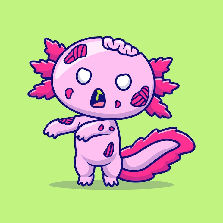 Vector gratuito icono vectorial de dibujos animados axolotl zombie ilustración de animales icono de halloween vector plano aislado