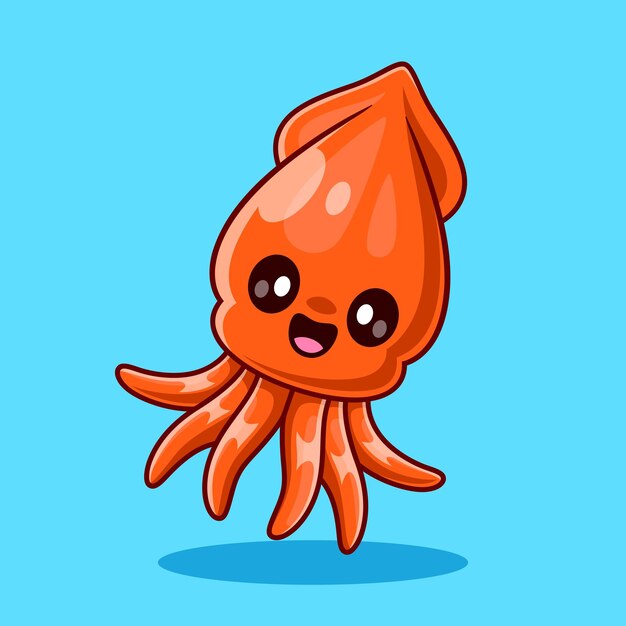 Icono vectorial de dibujos animados de calamares simpáticos sonrientes Ilustración Icono de naturaleza animal Vector plano aislado