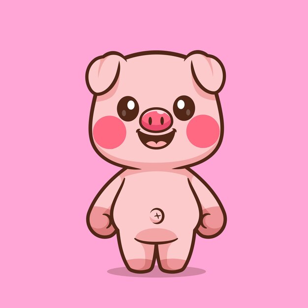 Icono vectorial de dibujos animados de cerdo de pie Ilustración Icono de naturaleza animal Vector plano aislado