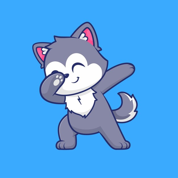Icono vectorial de dibujos animados Dabbing Cute Husky Dog Ilustración Icono de naturaleza animal Vector plano aislado