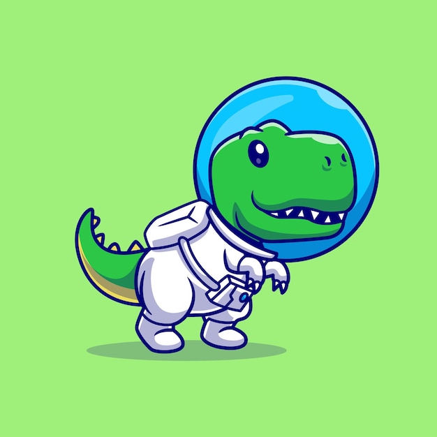 Icono vectorial de dibujos animados de dinosaurios y astronautas ilustración icono de ciencia animal vector plano aislado