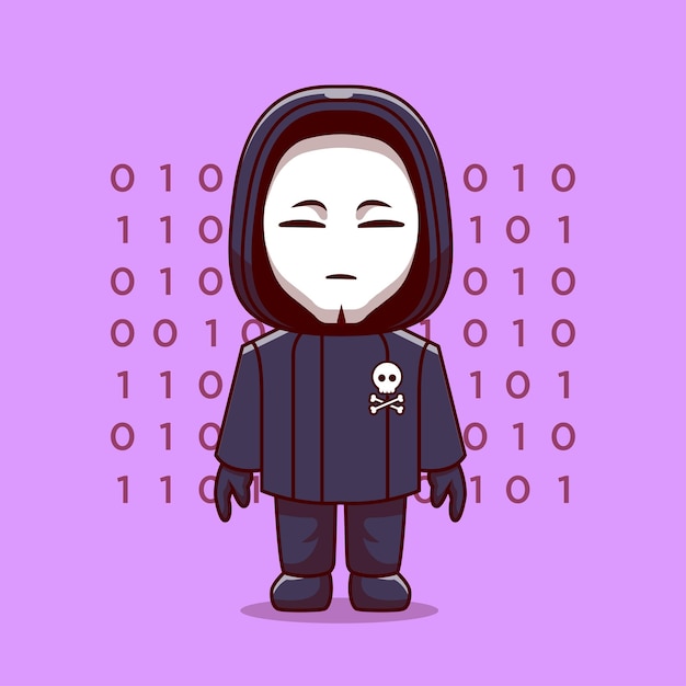El icono vectorial de dibujos animados de Hacker de pie, la ilustración de la gente, la tecnología, el icono, el vector plano aislado.