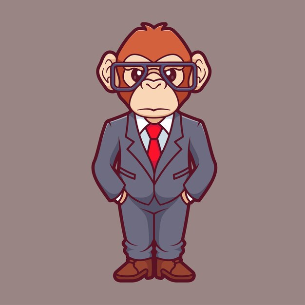 El icono vectorial de dibujos animados del hombre de negocios mono lindo Ilustración del icono de negocios de animales Vector plano aislado