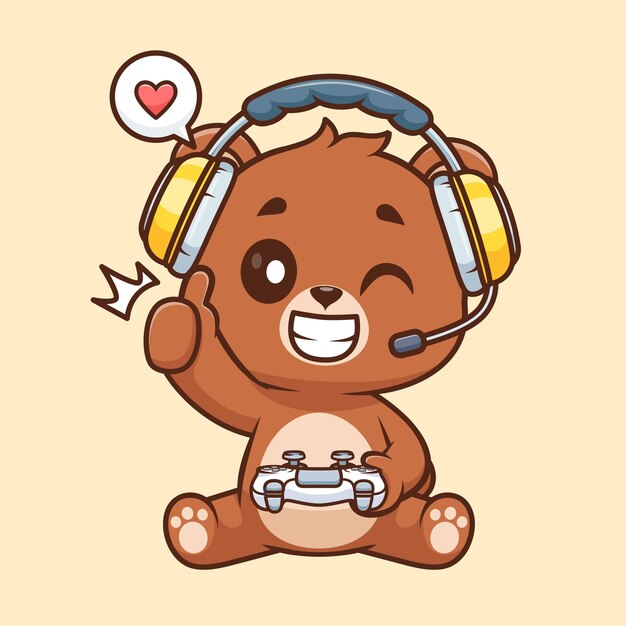Icono vectorial de dibujos animados de juego de oso lindo Ilustración Icono de tecnología animal Vector plano aislado