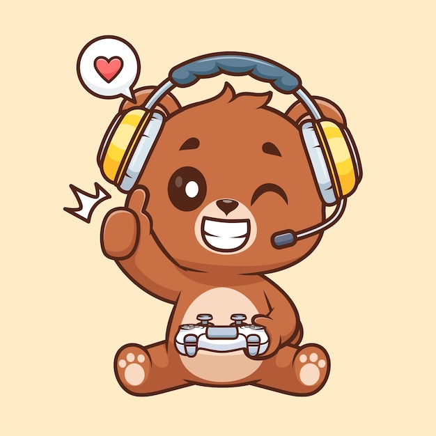 Icono vectorial de dibujos animados de juego de oso lindo Ilustración Icono de tecnología animal Vector plano aislado