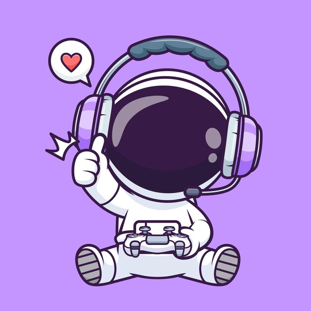Icono vectorial de dibujos animados de juegos de astronautas simpáticos Ilustración Ciencia Tecnología Icono vector plano aislado