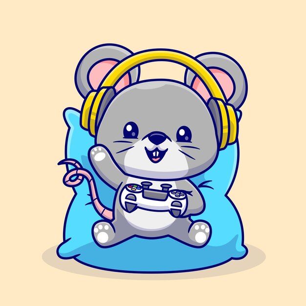 Icono vectorial de dibujos animados de juegos de ratón lindo Ilustración Icono de tecnología animal Vector plano aislado