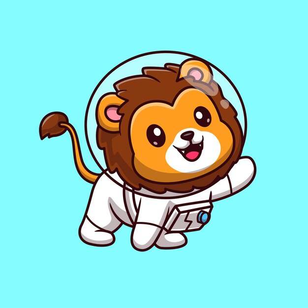 Icono vectorial de dibujos animados del león astronauta Ilustración Icono de ciencia animal Vector plano aislado