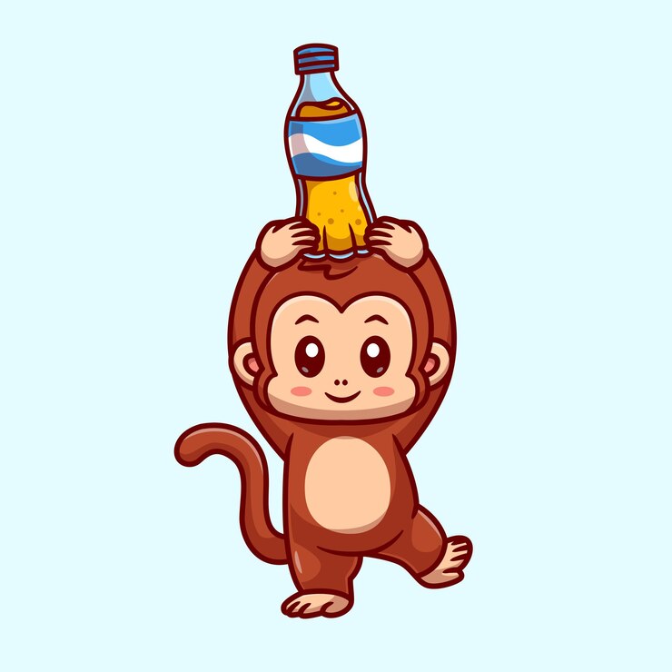 Vector gratuito icono vectorial de dibujos animados con un mono lindo sosteniendo refresco ilustración de animales icono de bebida vector plano aislado