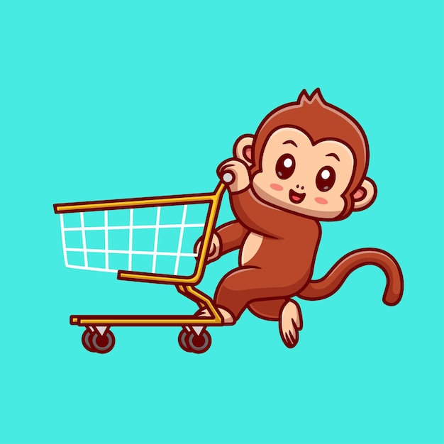 Icono vectorial de dibujos animados de monos lindos jugando con el tranvía Ilustración Icono de vacaciones de animales aislado plano