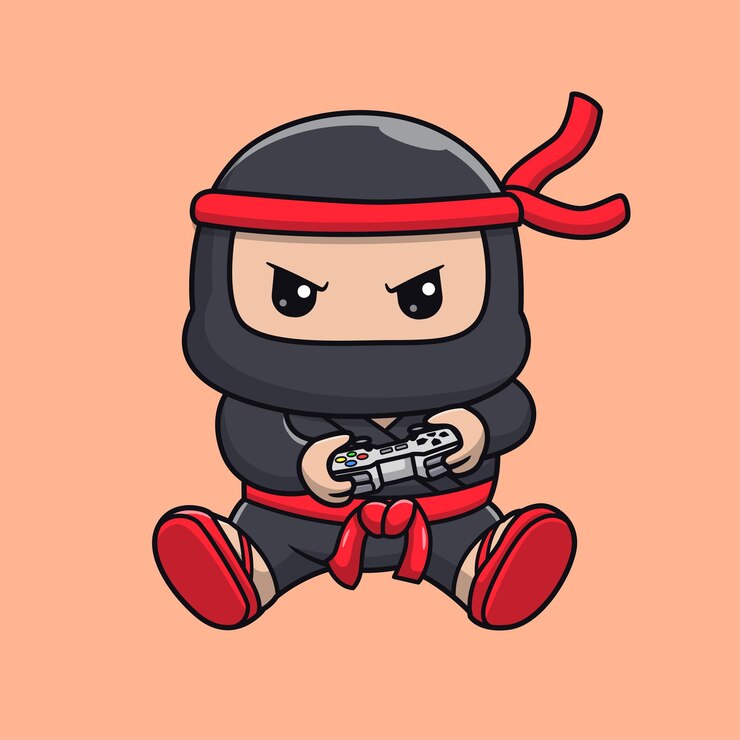 Vector gratuito el icono vectorial de dibujos animados de ninja gaming, la ilustración de la gente, la tecnología, el icono aislado, el vector plano.