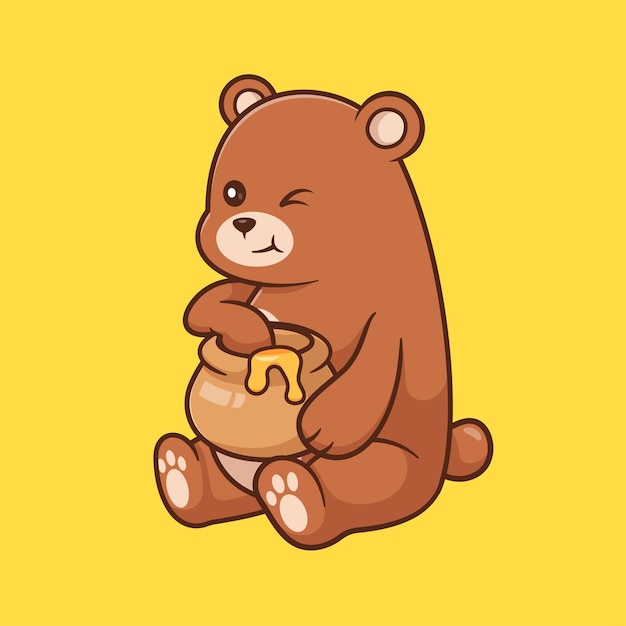 Vector gratuito icono vectorial de dibujos animados de oso lindo comiendo miel ilustración icono de comida animal vector plano aislado